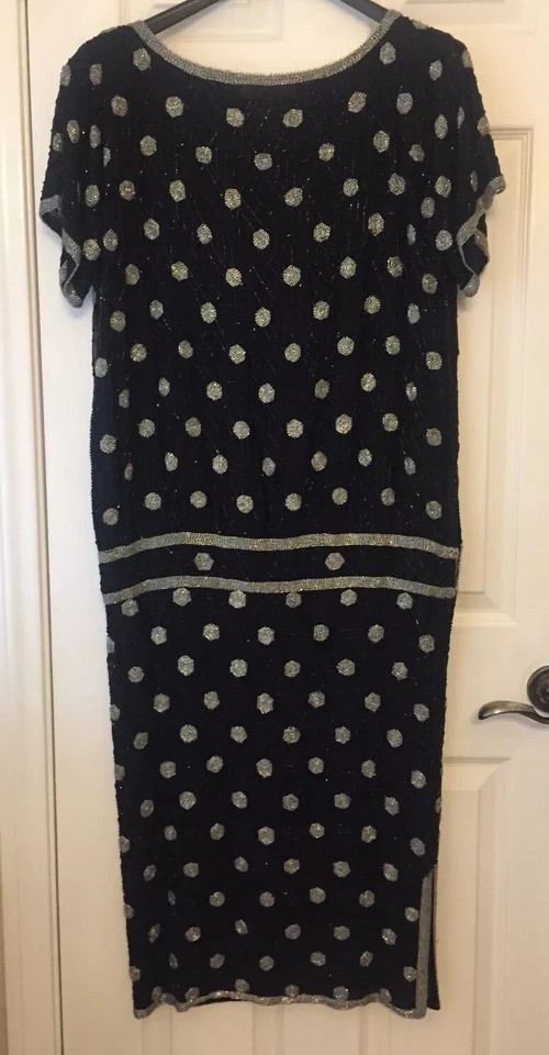 Vestido de vacaciones para mujer Neiman-Marcus Judith Ann Creations negro plateado con cuentas S Foto 2 de 4