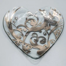 Annie Glass Silver Rim Heart Bowl Dish 6 3/4" Wide Textured - FREE USA SHIPPING