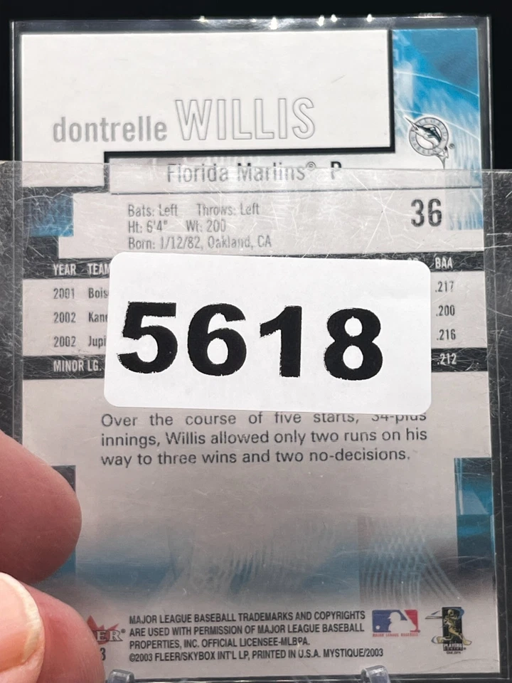 2003 Fleer Mystique #36 Dontrelle Willis - Image 3 of 3