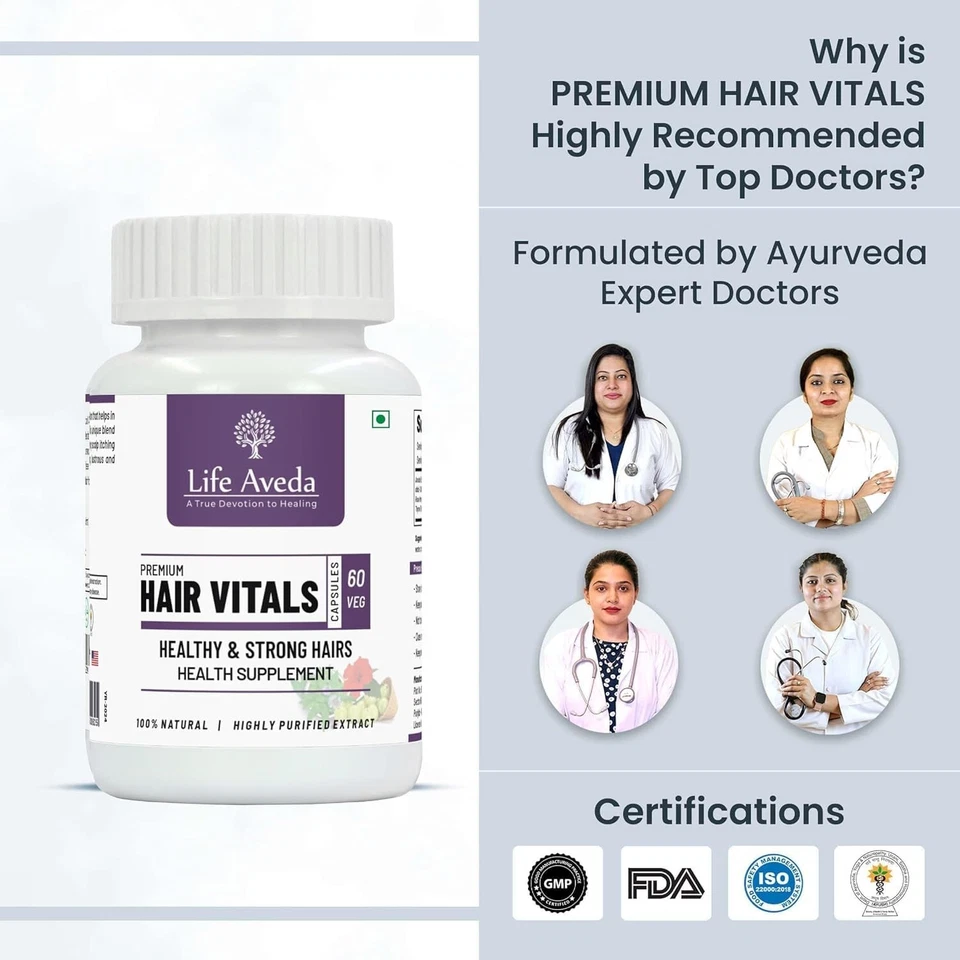Life Aveda Premium Cabello Vital Suplemento Ayurvédico 60 Cápsulas Vegetales FS Foto 4 de 4