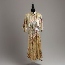 Vintage 1980s Choon California Floral Midi Dress with Belt, Size 12 Made In USA