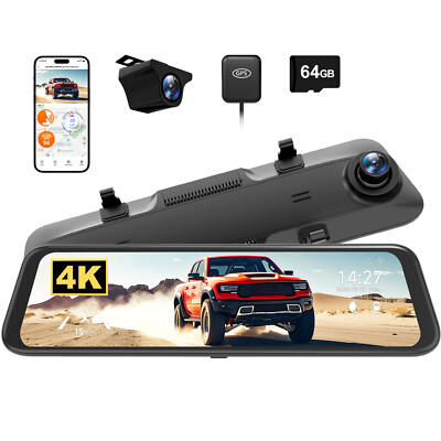 WOLFBOX 4K 12'' G850 PRO Dash Cam Mirror Car Rear View Dual Camera Night Vision