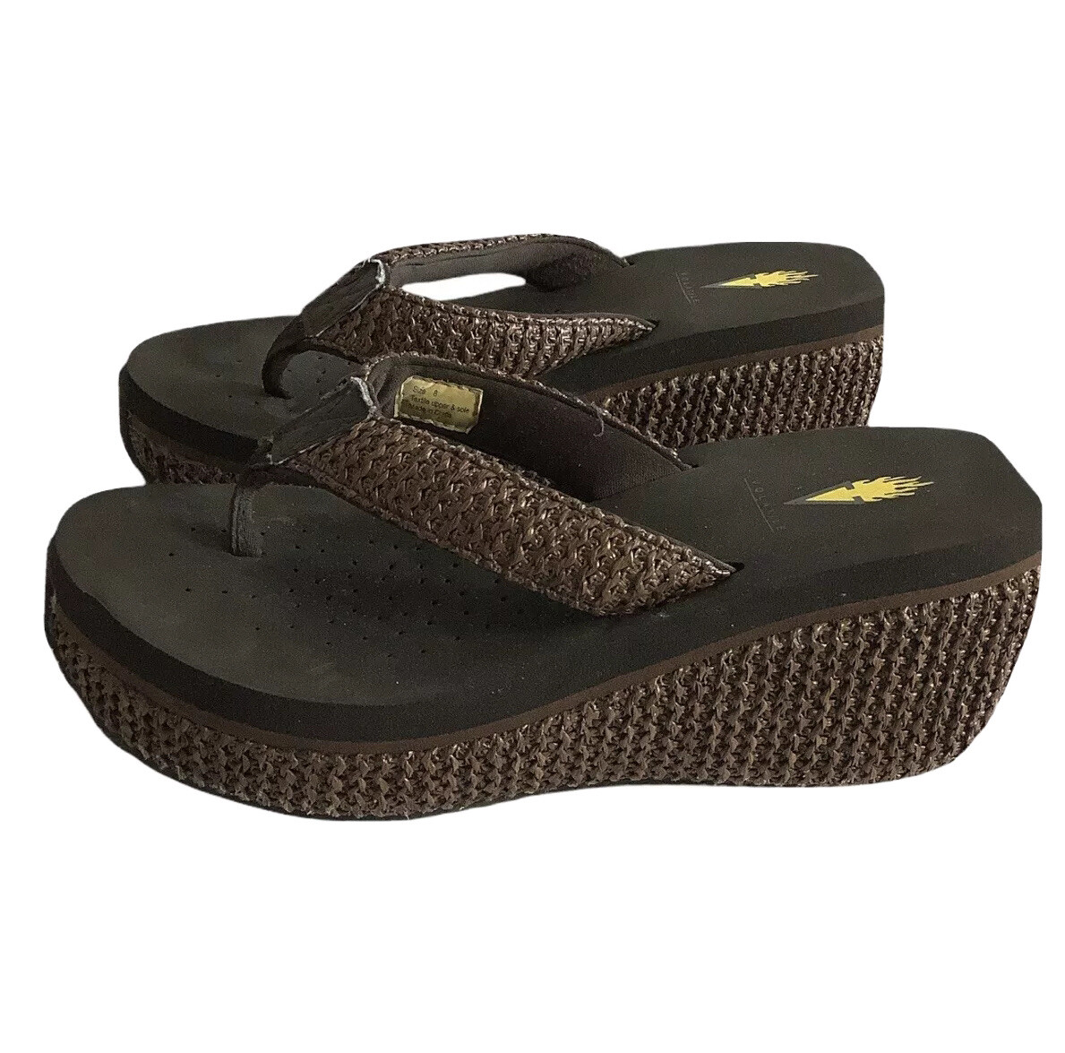 Volatile Wedge Flip Flops Sandals Women's 8 Brown Platform Slip On Woven  Rattan | eBay