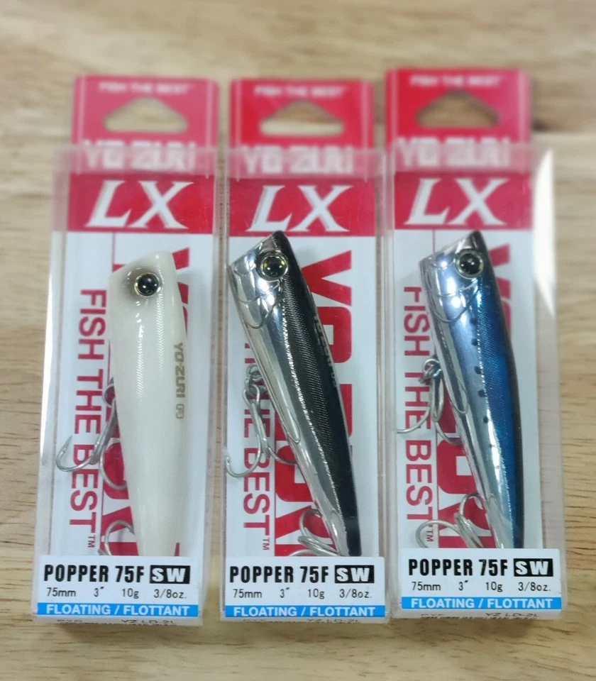 Yo-Zuri LX (3) Popper 75 Flotante SW Topwater Popper Superficie de Pesca Lubina Trucha Foto 2 de 2