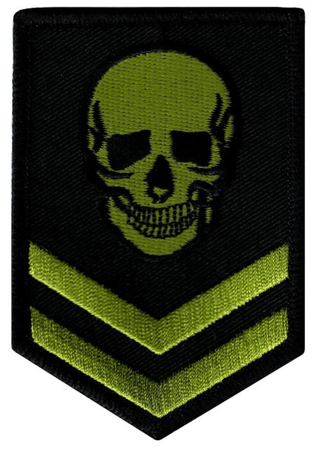 IRON-ON PATCH - GREEN SKULL EMBROIDERED MILITARY SKELETON DEATH EMBLEM EVIL