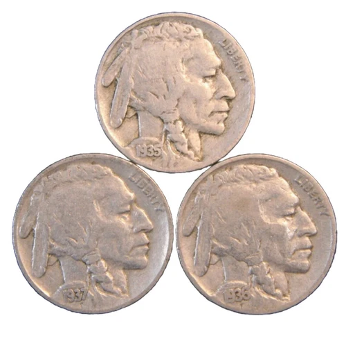 Lot of 3 Buffalo / Indian Head Nickel Coins with Full Dates FAST FREE SHIPPING