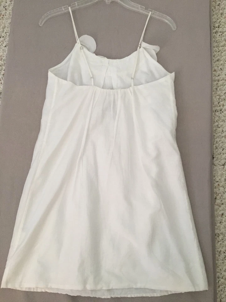 VESTIDO POLECI BLANCO ALGODÓN SEDA CORREA ESPAGUETI FLOR FRENTE MUJER RARO TALLA 4 Foto 2 de 4