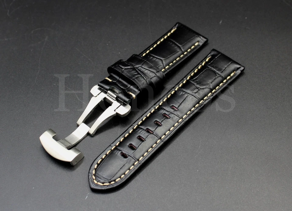 Correa de reloj de cocodrilo de cuero de 24 mm de despliegue apta para Panerai Luminor Foto 2 de 4