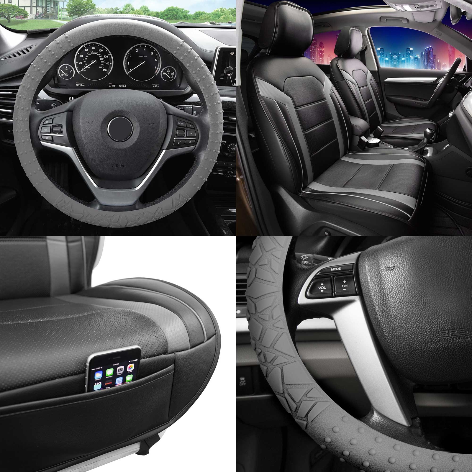 FH Group Universal Fit PU Leather Car Seat Covers for SUV Van w/ Steering Cover