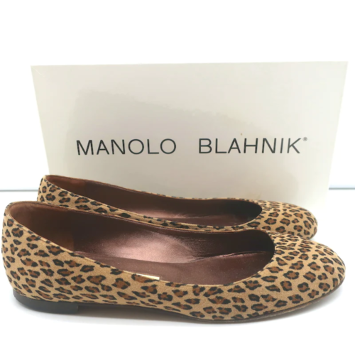 Manolo Blahnik Tere Leopard Print Ballet Flats Brown Size 38 - Picture 1 of 11