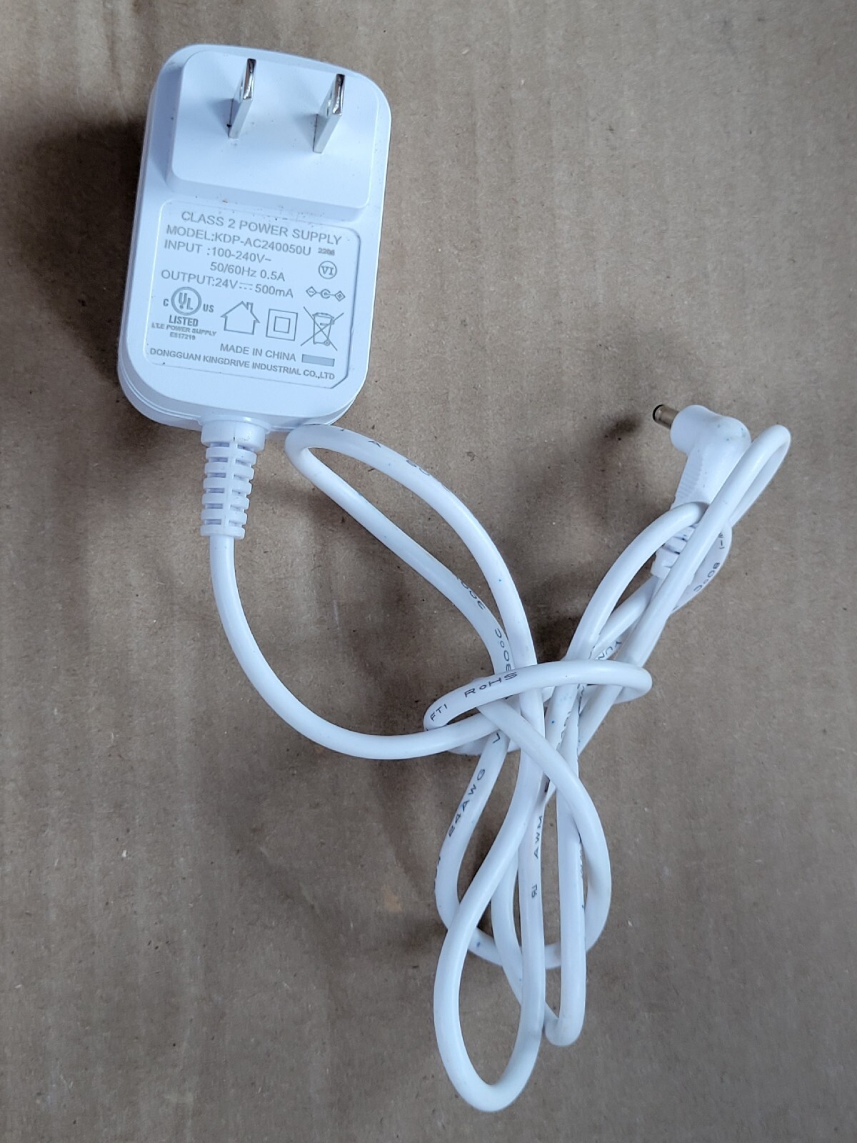 24 Volt 500mA White ITE Class 2 50/60Hz AC/DC Wall Power Sup