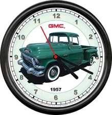 Licensed 1957 GMC Dark Green Stepside Pickup Truck General Motors Wall Clock