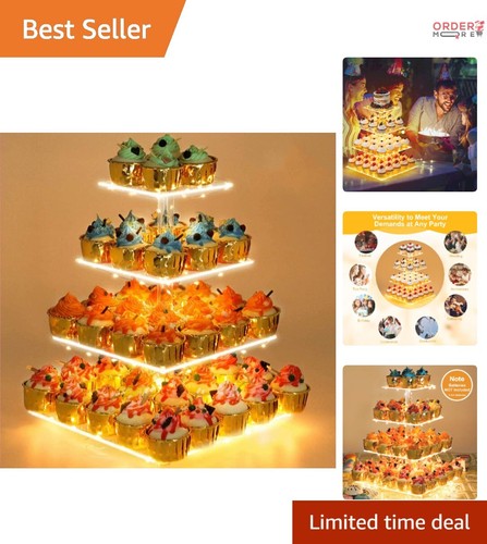 Acrylic Cupcake Stand 4 Tier LED Light Dessert Display for Birthday Weddings ...