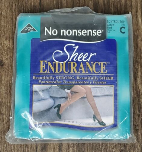 No Nonsense Sheer Endurance Pantyhose Almost Black Size C Sheer Toe New - Picture 1 of 4