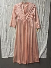 Vintage JCPenney Pink Long Nylon Embroidered Nightgown Robe Set Size SMALL NWT