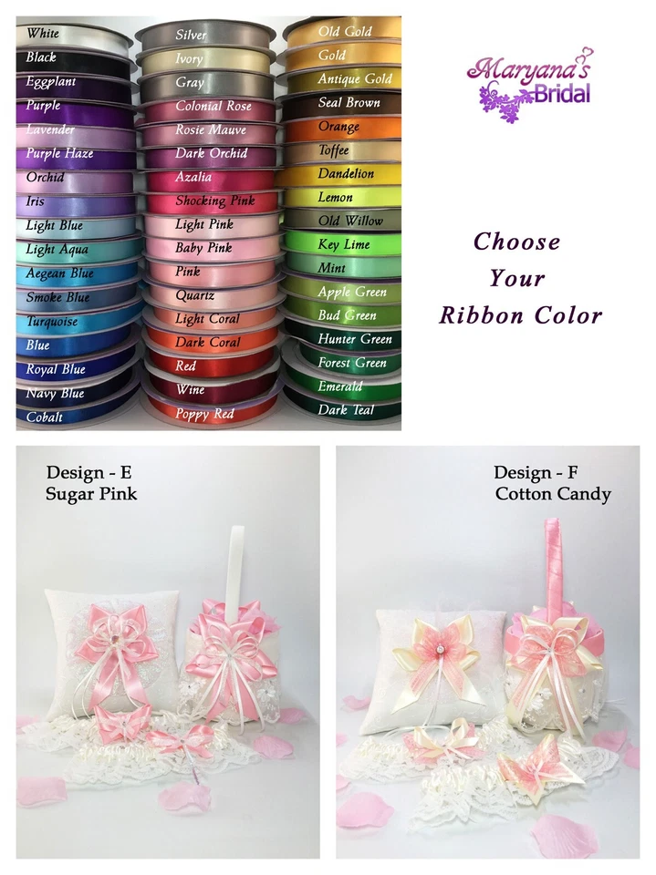 Conjunto de canasta de almohada portador de anillos niña flor rosa rojo orquídea coral cuarzo lavanda Foto 3 de 4