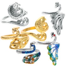 6PCS Crochet Ring Knitting Loop Ring Adjustable Braided Ring Vintage Style Ring