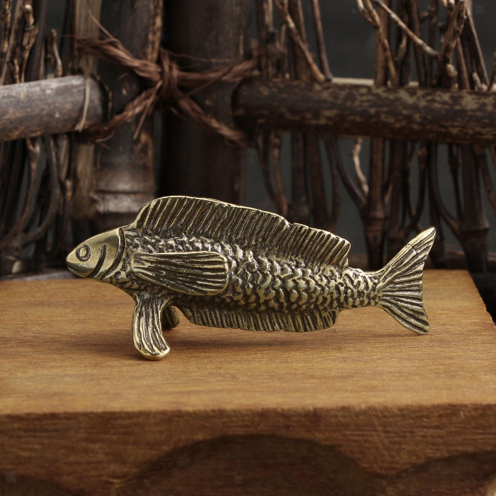 Copper Fish Sculpture Realistic Artwork Tea Pet for Shelf Entrance Fireplace