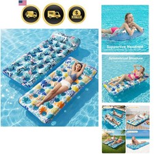 2 Pack Inflatable Pool Float Mat, Giant Pool Floats Adult Size with Headrest,...