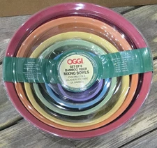 NIP NEW 6 OGGI Bamboo Fiber Mixing Bowls Set Rainbow Colors 5.2-132 Ounce Size