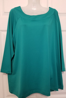 Susan Graver Women's Top Green Boat Neck 3/4 Sleeve Essentials Tunic Size 1X 