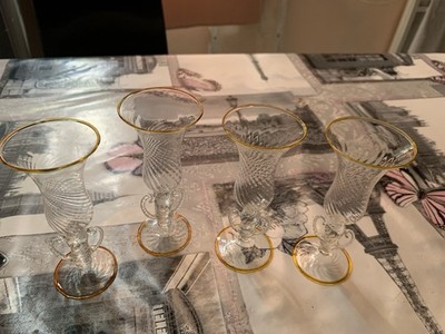 4 Flöten Murano Glas Vintage Handarbeit Gläser