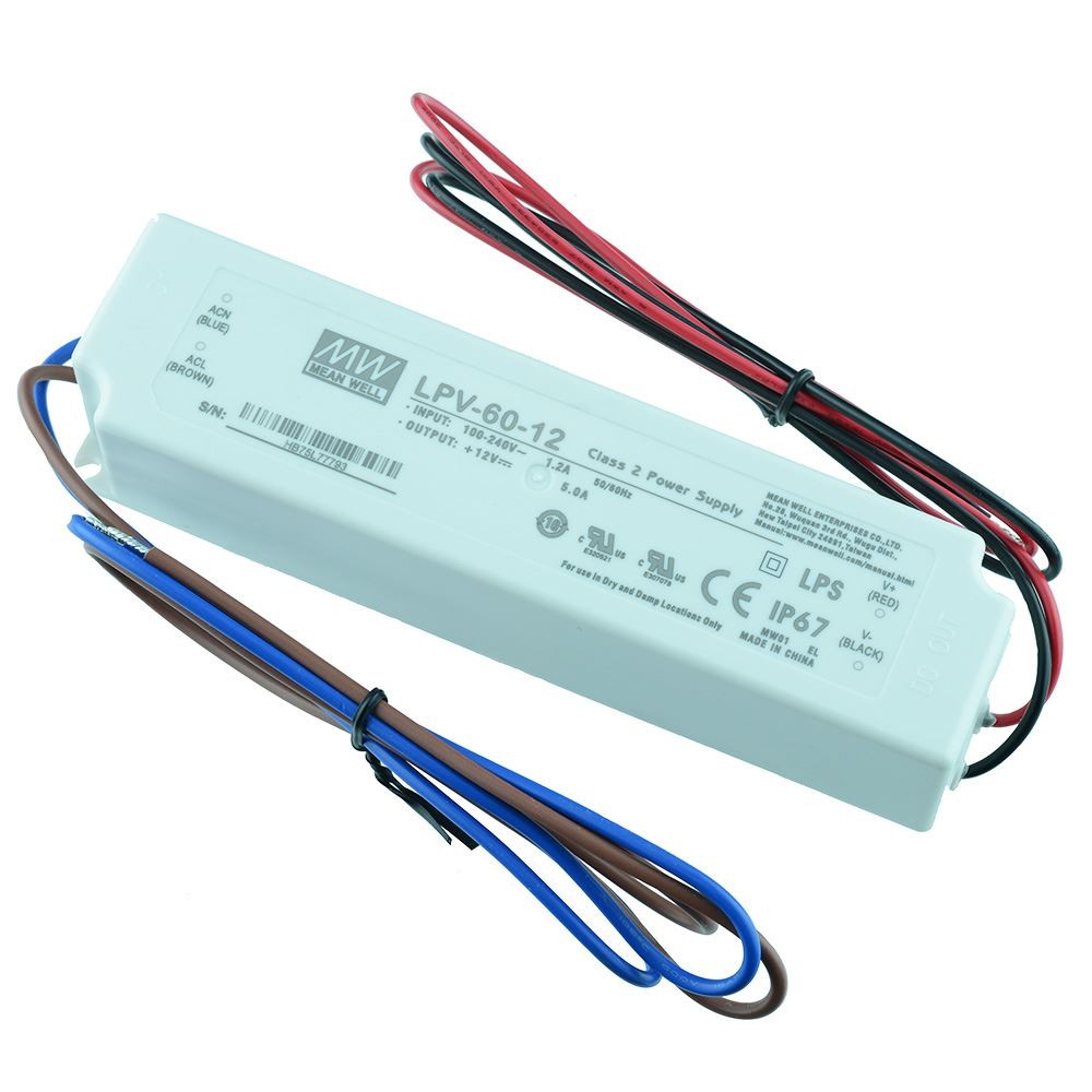Waterproof LPV-60-12 Mean Well 60W 12V LED Power Supply Driver IP67