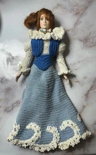 Vintage Pasy L Porcelain Doll With Hand Crochet Outfit