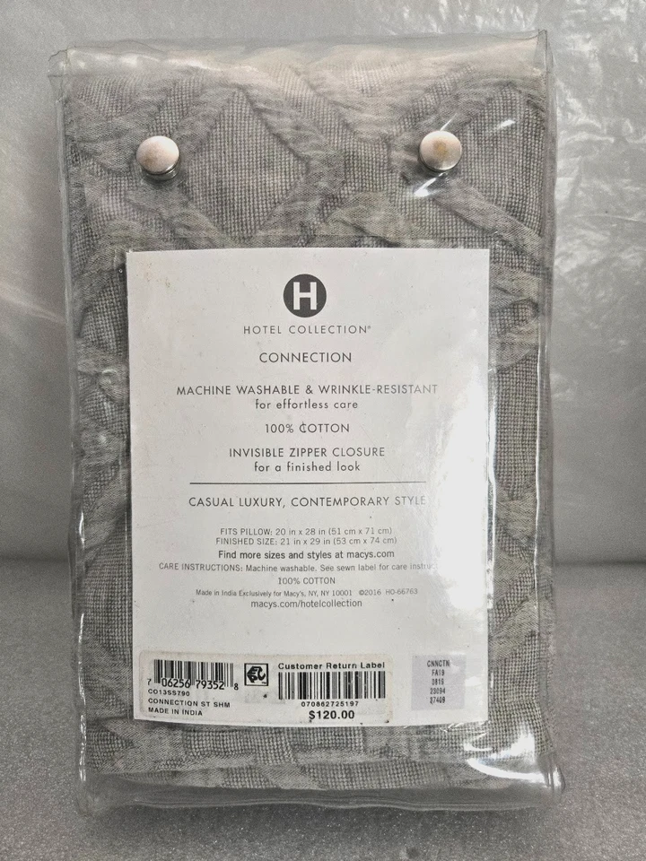 Стандартная подушка Hotel Collection Connection 1-Sham 28 x 20 дюймов серая - Изображение 2 из 2