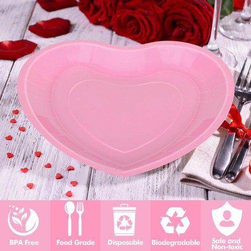 50 PCS Valentines Plates, 9 IN Heart Shaped Plates, Pink Disposable Plates Lo... - Bild 3 von 7
