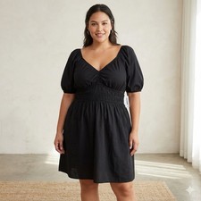 NWT Old Navy Black Puff Sleeve Smocked Empire Waist Tunic Top Boho XXL