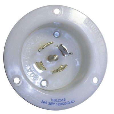 HUBBELL HBL2515 Flg LckInl,20 A;White,L21-20P 5C995