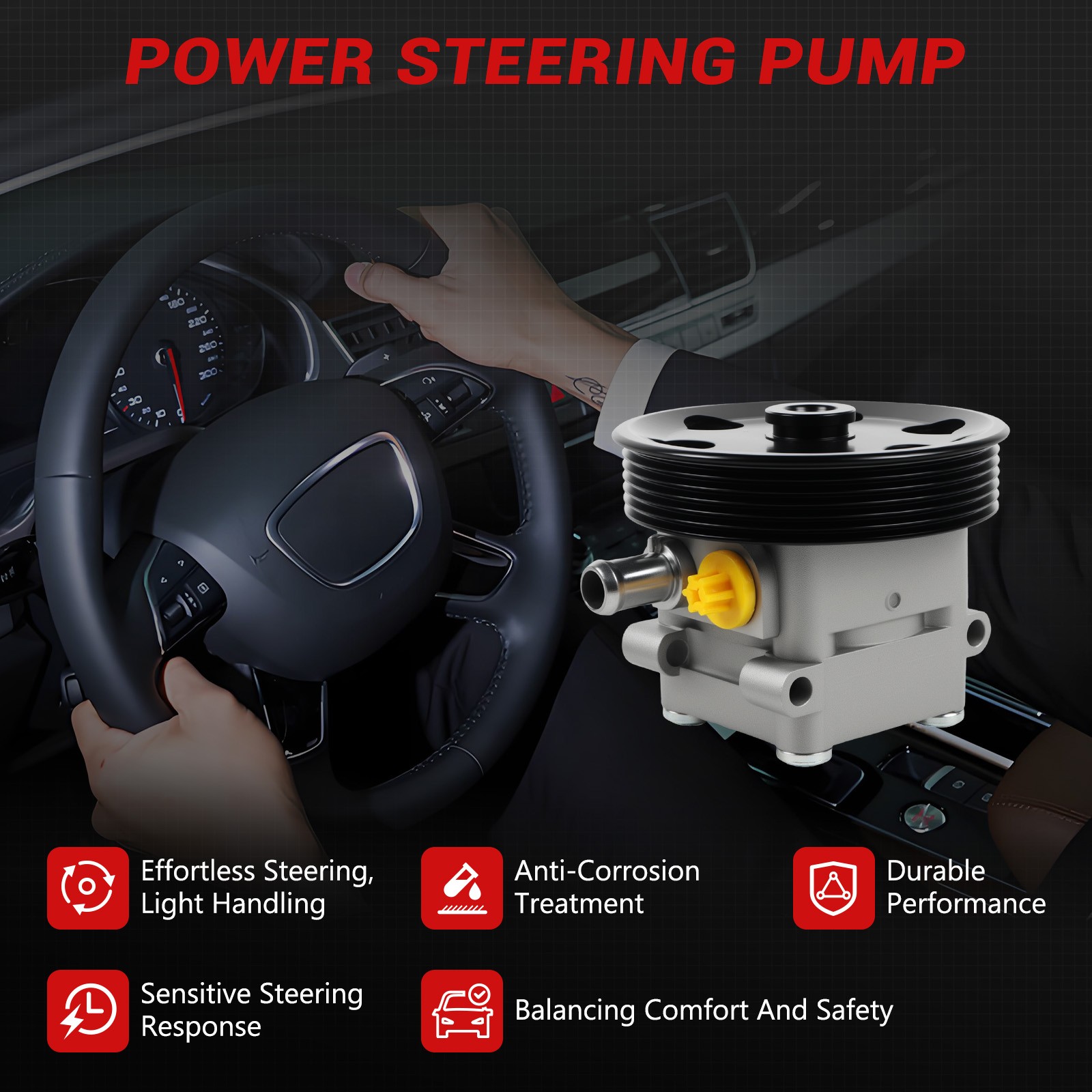 Power Steering Pump w/ Pulley For Maserati Quattroporte Ghibli 2014-2017 V6 3.0L
