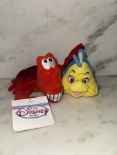 Vintage Disney Store Little Mermaid Sebastian Flounder Plush Bean Bag Lot NWT