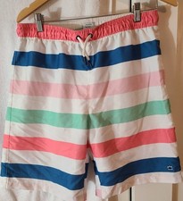 Crown  Ivy Swim Shorts Boys X-Large White Blue Pink Striped Mesh Lining Logo