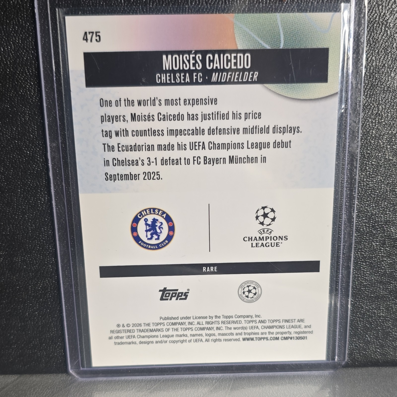 Topps Finest UEFA Champions League Moisés Caicedo Chelsea FC #475 Blue /49 view 2