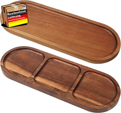 Holz-Serviertabletts 2er-Set für Snacks, Obst und Desserts aus Naturholz