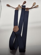 Vintage CAS Germany Button- On Suspenders Navy Blue