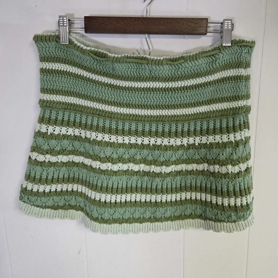 Мини-юбка Free People Beach богемное вязание крючком зеленая в полоску на шнурке размер средний - Изображение 2 из 4