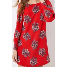 Ann Taylor Loft Women's Dress 4 Floral Crimson Red Spring Summer Cuffed Sleeve