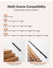 Matt Black Stair Handrail Wall Mounted Indoor Steel Banister Kit with Brackets