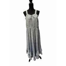 Grace Karin Green White Floral Smocked Midi Dress Ruffle Hem Tie Front 2XL