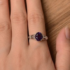 Purple Amethyst Oval Cut Gemstone 925 Sterling Silver Women Ring Duty Free
