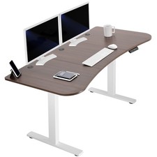 VIVO Electric 63  x 32  Stand Up Desk, Dark Walnut Table Top, White Frame