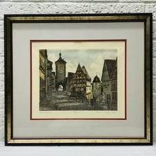 Ernst Geissendorfer Original SIGNED Color Etching Rothenburg Tauber "Plonlein"