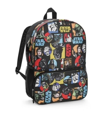 Star Wars Yoda Leia Hans Solo Darth Vader Backpack Bookbag Zip Pockets 16'' 
