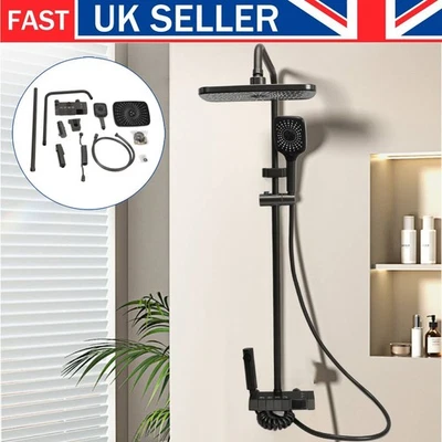 Bathroom Thermostatic Exposed Shower Mixer Twin head Large Square Bar Set Black