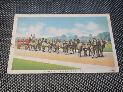   GENESEE 12 HORSE ALE BREWING COMPANY ADVERTISING 1934 8 HORSES  POSTCARD 1254