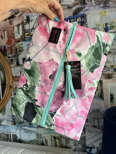 Makeup Junkie- LG JEWEL Cosmetic Bag , Gorgeous Floral/Bird Interior! NWT