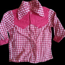 1OF1 5T Girls Vintage Cowgirl Western Top Checkered Snap Shirt Handmade 1970's
